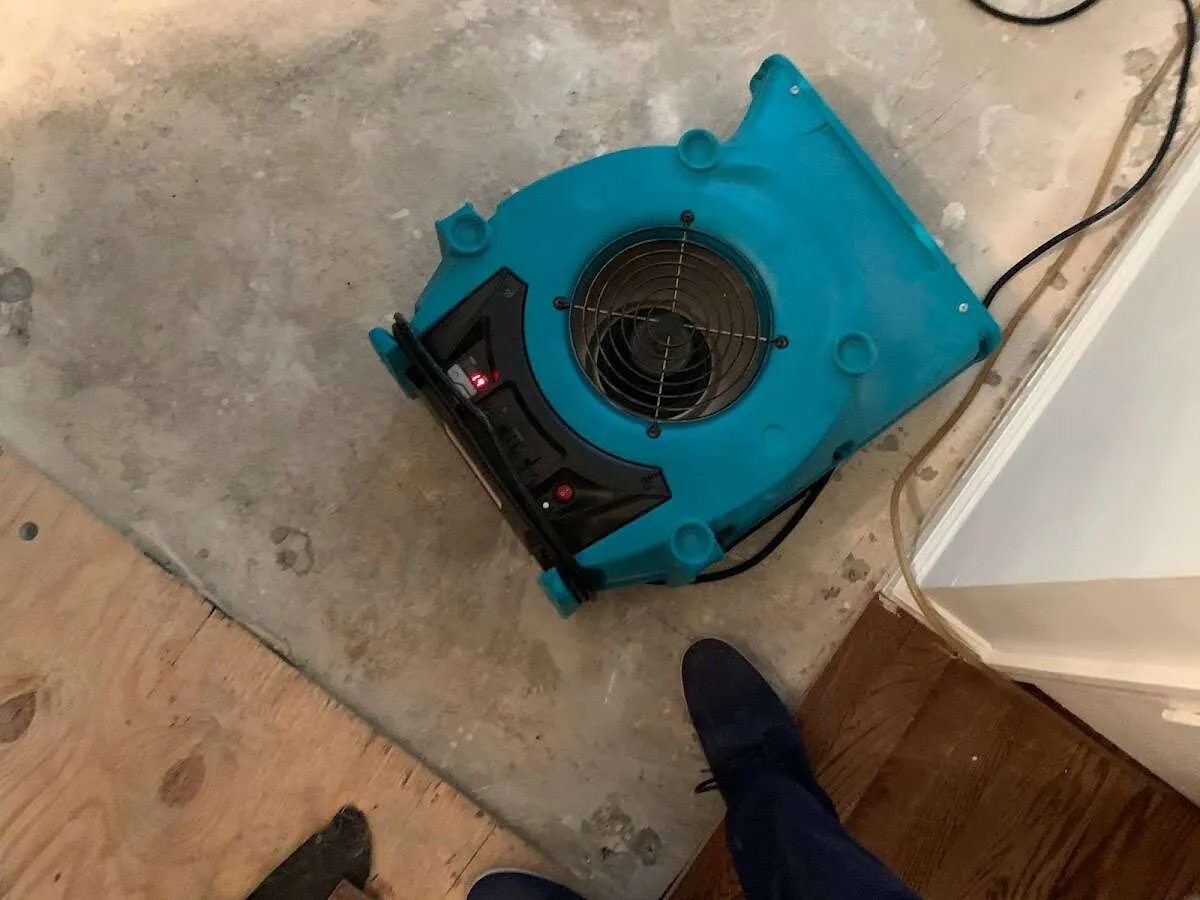 Air mover drying subfloor during Leak Detection & Repair in Midland Park